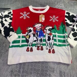 Festive Cow Print Christmas Sweater